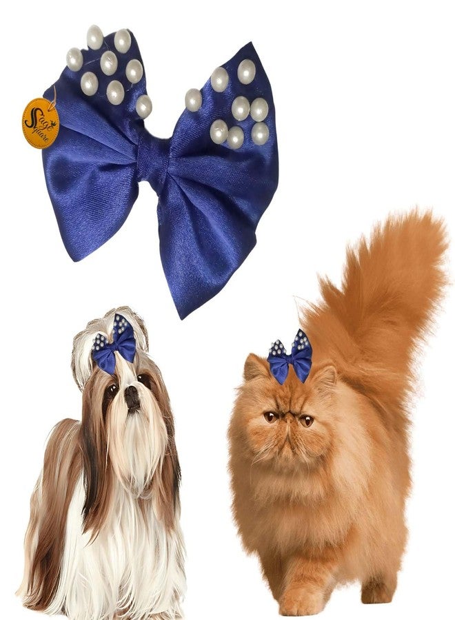 سايج سكوير مشبك شعر فاخر للحيوانات الأليفة من سيج سكوير مزين باللؤلؤ - مناسب للكلاب والقطط | أنيق، مانع للانزلاق، وعصري | إكسسوار تجميل فاخر للمناسبات الخاصة، وحفلات الزفاف، وإطلالات الحفلات (أزرق) - Image 1